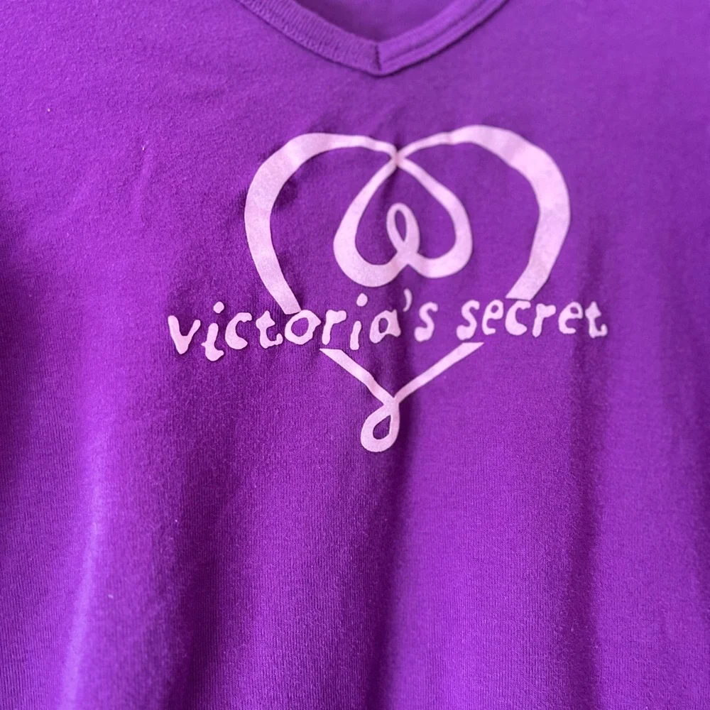 Victoria's Secret Purple V-Neck Long Sleeve Nightshirt with Pink Logo